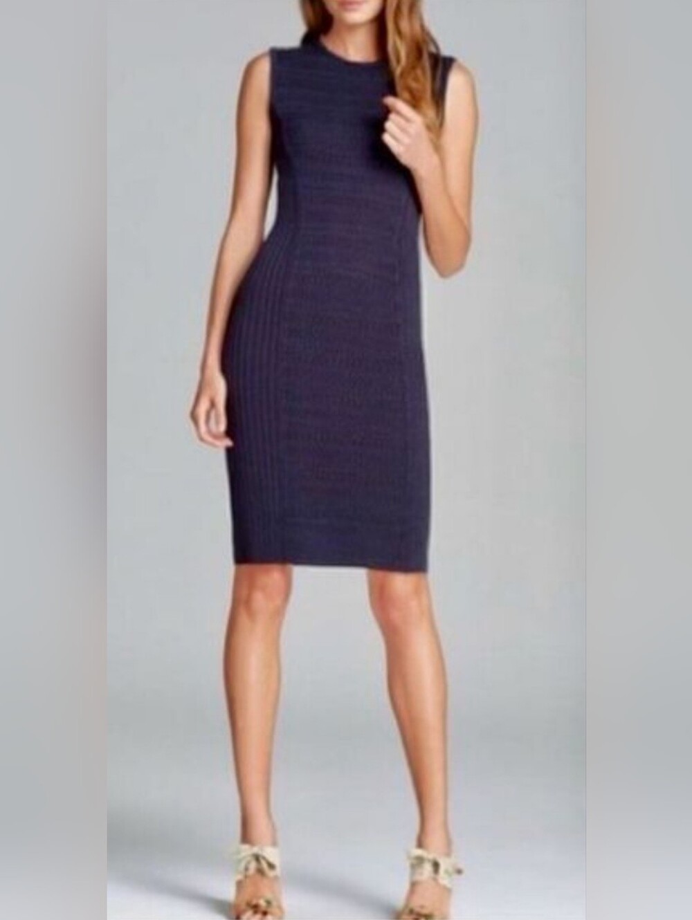 Tory Burch Navy Ribbed Penelope Knit Midi Dress. Sz. XL. Like New. Scandi Girl.